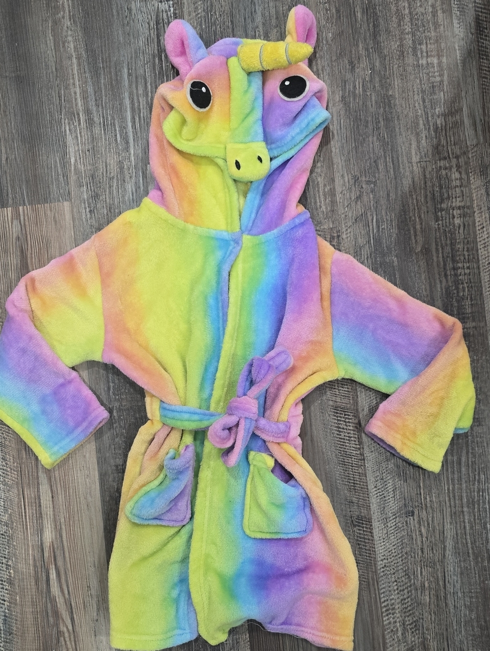 Kids Rainbow Unicorn Hooded Pajama Robe - Multicolor